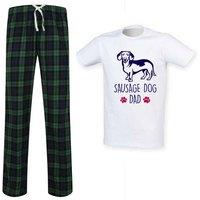 60 SECOND MAKEOVER Men's Sausage Dog Dad Tartan Trouser Pyjamas Set in Green | Size: XS