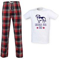 60 SECOND MAKEOVER Men's Sausage Dog Dad Tartan Trouser Pyjamas Set in Red | Size: Small