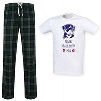 60 SECOND MAKEOVER Men's Beware Crazy Rottie Man Tartan Pyjamas Set | Size: Large