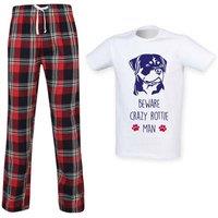 60 SECOND MAKEOVER Men's Beware Crazy Rottie Man Tartan Pyjamas Set | Size: 2XL