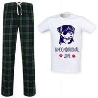 60 SECOND MAKEOVER Men's A House Is Not A Home Without A Rottie Tartan Trouser Pyjamas in Green | Size: Medium