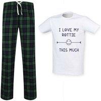 60 SECOND MAKEOVER Men's I Love My Rottie This Much Tartan Trouser Pyjamas in Green | Size: Small
