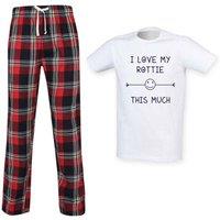 60 SECOND MAKEOVER Men's I Love My Rottie This Much Tartan Trouser Pyjamas in Red | Size: XS