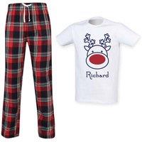 60 SECOND MAKEOVER Men's Personalised Rudolph Tartan Trouser Pyjamas Set | Size: Large