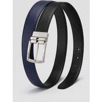 LARANGE Men's Men's Reversible Black Leather Belt - Silver Buckle Formal Dress Belt | Size: 36
