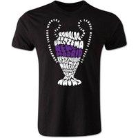 Real Madrid CF Men's Personalised Champions League Trophy Winners T-Shirt in Black | Size: XL