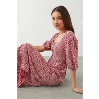 Dorothy Perkins Women's Petite Red Ditsy Floral Button Through Midi Dress | Size: 16