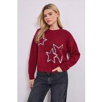 Dorothy Perkins Women's Star Detail Jumper in Cranberry | Size: Large