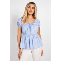 Dorothy Perkins Women's Gingham Elasticated Waist Cap Sleeve Top in Blue | Size: 16