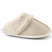 Lands' End Women's Faux Fur Lined Suede Mule Slippers in Stone | Size: 5