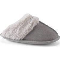 Lands' End Women's Faux Fur Lined Suede Mule Slippers in Grey | Size: 4