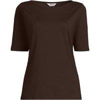 Lands' End Women's Plus Single Knit Supima Boatneck Button Shoulder Tee in Dark Brown | Size: 20-22