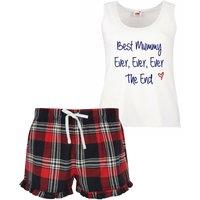 60 SECOND MAKEOVER Women's Best Mummy Ever Ever Ever The End Frill Short Pyjama Set Red Blue or Green Blue | Size: Small