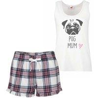 60 SECOND MAKEOVER Women's Pug Mum Pyjama Set Pink Tartan Friend Present | Size: XL