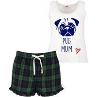60 SECOND MAKEOVER Women's Pug Mum Pyjama Set Pink Tartan Friend Present in Green | Size: Large