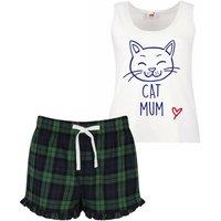 60 SECOND MAKEOVER Women's Cat Mum Frill Short Pyjama Set Red Blue or Green Blue Cat Pyjamas | Size: Medium