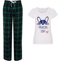 60 SECOND MAKEOVER Women's Frenchie Love Pyjamas Tartan Trouser Bottoms Pyjama Dog Pyjamas in Green | Size: Medium