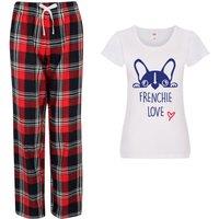 60 SECOND MAKEOVER Women's Frenchie Love Pyjamas Tartan Trouser Bottoms Pyjama Dog Pyjamas in Red | Size: Large