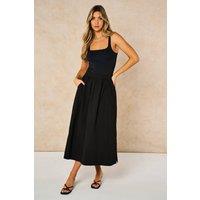 Sarta Women's Plain A-Line Cotton Midaxi Skirt in Black | Size: Large
