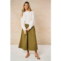 Sarta Women's Cropped Wide Leg Cotton Trousers in Navy | Size: Large