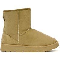 XY London Women's 'Junie' Classic Flat Ankle Boots with Faux Fur Insole in Light Tan | Size: 6
