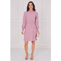 Love Sunshine Women's Dusty Rose Shirred Neck Long Sleeve Dress in Pink | Size: Medium