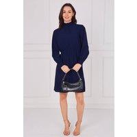 Love Sunshine Women's Navy Shirred Neck Long Sleeve Dress | Size: Large