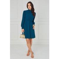 Love Sunshine Women's Teal Shirred Neck Long Sleeve Dress | Size: Large