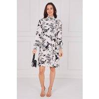 Love Sunshine Women's Ivory Floral Print Shirred Neck Dress | Size: Small