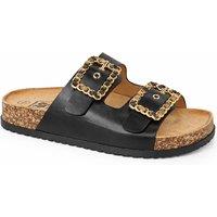 Down To Earth Women's Double Strap Chain Buckle Comfort Footbed Sandals in Black | Size: 4