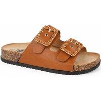 Down To Earth Women's Double Strap Chain Buckle Comfort Footbed Sandals in Tan | Size: 4