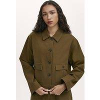 Finery London Women's Kelsie Cotton Canvas Button Front Jacket in Dark Olive | Size: 14