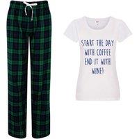 60 SECOND MAKEOVER Women's Start The Day With Tea End It With Wine Pyjama Set in Green | Size: Large