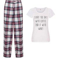 60 SECOND MAKEOVER Women's Start The Day With Tea End It With Wine Pyjama Set in Pink | Size: XL
