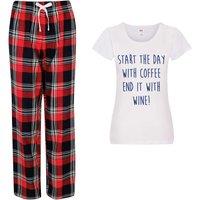 60 SECOND MAKEOVER Women's Start The Day With Tea End It With Wine Pyjama Set in Red | Size: Medium