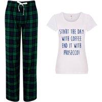 60 SECOND MAKEOVER Women's Start The Day With Coffee End It With Prosecco Pyjama Set in Green | Size: XL