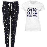 60 SECOND MAKEOVER Women's Dear Coffee I Need You Navy Star Trouser Pyjamas Set | Size: XL