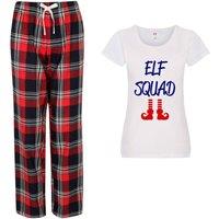 60 SECOND MAKEOVER Women's Elf Squad Tartan Trouser Pyjamas Set in Red | Size: XL