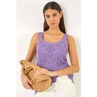 Roman Women's Cotton Crochet Knit Vest Top in Purple | Size: 10