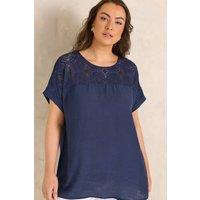 Evans Women's Lace Woven Blouse in Dark Navy | Size: 30-32