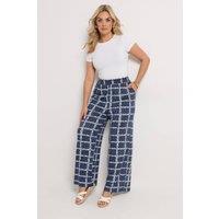 Yours Women's Floral Check Trousers in Dark Navy | Size: 22-24
