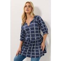 Yours Women's Abstract Notch Neck Top in Dark Navy | Size: 26-28