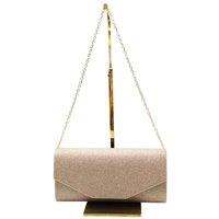 Vellin Women's Glitter Envelope Clutch Bag with Gold /Silver Chain Strap in Nude