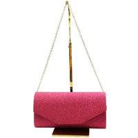 Vellin Women's Glitter Envelope Clutch Bag with Gold /Silver Chain Strap in Fuchsia