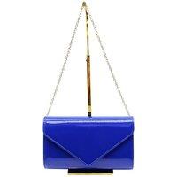 Vellin Women's Patent Envelope Clutch Bag with Gold /Sliver Chain Strap in Royal
