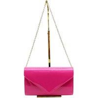 Vellin Women's Patent Envelope Clutch Bag with Gold /Sliver Chain Strap in Fuchsia