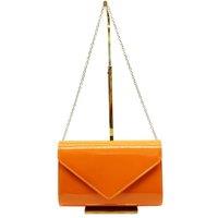 Vellin Women's Patent Envelope Clutch Bag with Gold /Sliver Chain Strap in Orange