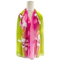Vellin Women's Floral Colour-Block Chiffon Scarf in Fuchsia