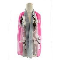 Vellin Women's Floral Colour-Block Chiffon Scarf in Grey