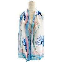 Vellin Women's Watercolour Floral Chiffon Scarf in Blue